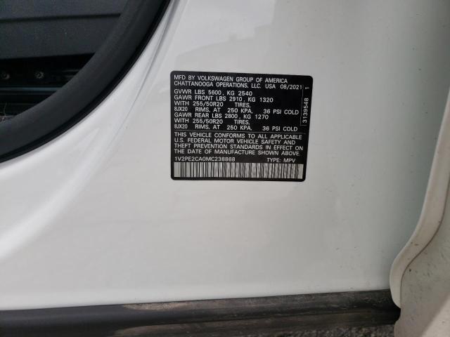 1V2PE2CA0MC238868 - 2021 VOLKSWAGEN ATLAS CROS SE თეთრი ფოტო 12