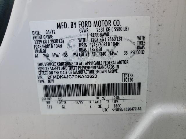 2FMDK4JC7DBA43620 - 2013 FORD EDGE SEL WHITE photo 13