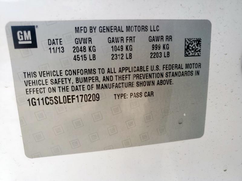 1G11C5SL0EF170209 - 2014 CHEVROLET MALIBU 1LT WHITE photo 12