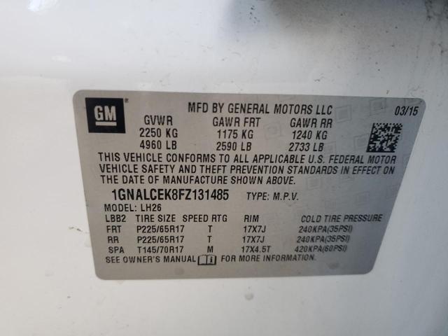 1GNALCEK8FZ131485 - 2015 CHEVROLET EQUINOX LT Ақ фото 14