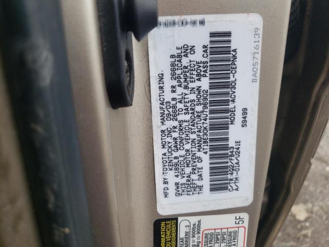 4T1BE30K74U796902 - 2004 TOYOTA CAMRY LE GOLD photo 12