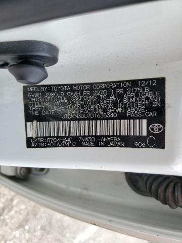 JTDKN3DU7D1635340 - 2013 TOYOTA PRIUS WHITE photo 12