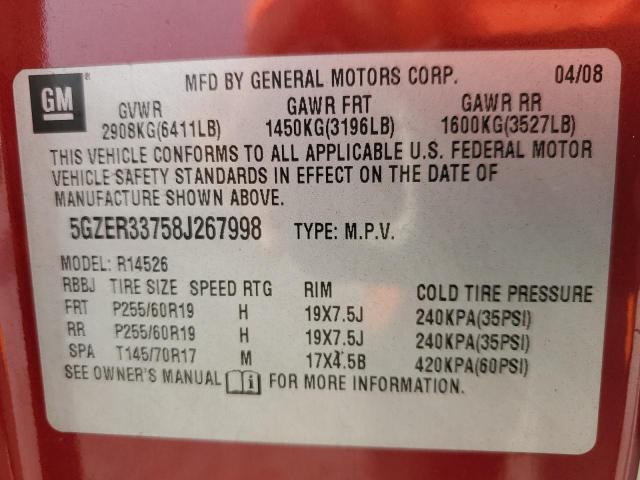 5GZER33758J267998 - 2008 SATURN OUTLOOK XR MAROON photo 13