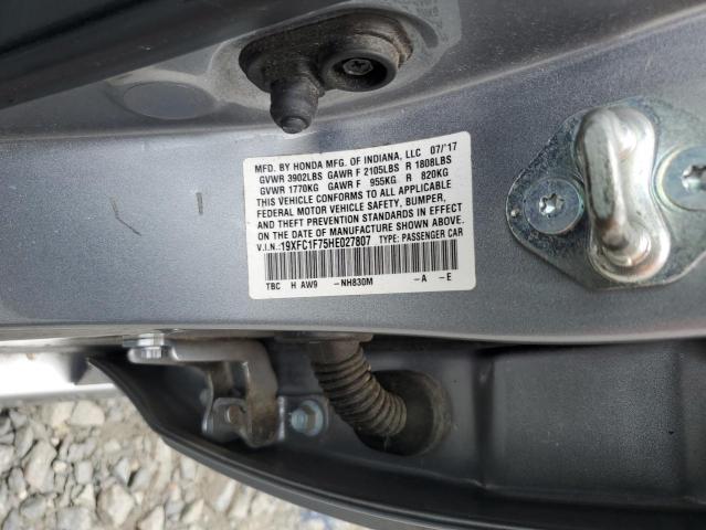 19XFC1F75HE027807 - 2017 HONDA CIVIC EXL Gümüş foto 12