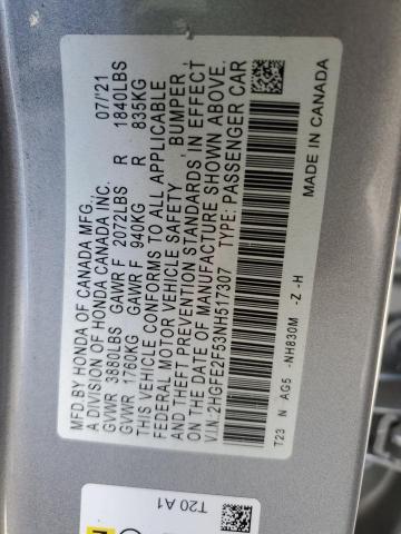 2HGFE2F53NH517307 - 2022 HONDA CIVIC SPORT 银色 照片 12