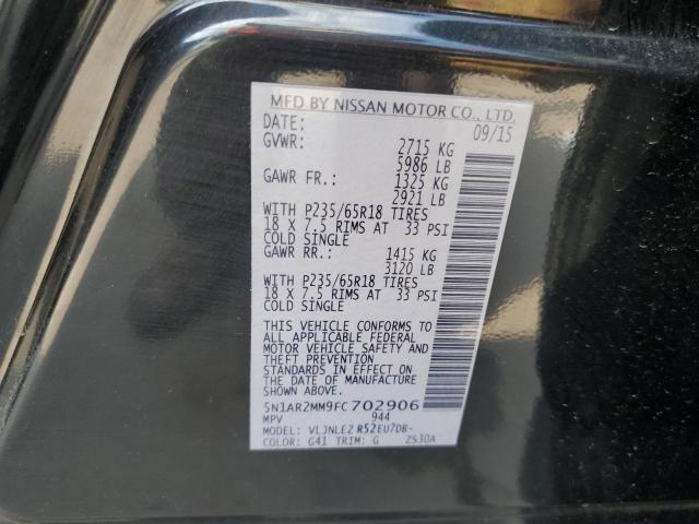 5N1AR2MM9FC702906 - 2015 NISSAN PATHFINDER S BLACK photo 10