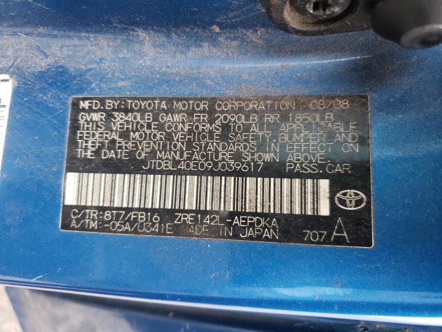 JTDBL40E09J039617 - 2009 TOYOTA COROLLA BASE 蓝色 照片 12