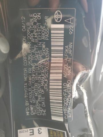 JTKJF5C70C3043399 - 2012 TOYOTA SCION TC 黑色 照片 12