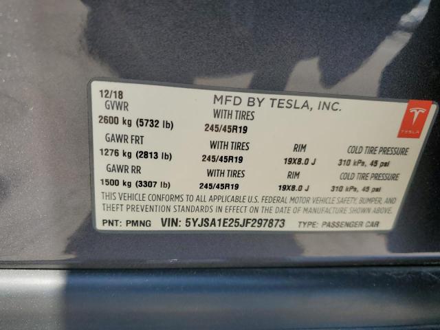 5YJSA1E25JF297873 - 2018 TESLA MODEL S Մոխրագույն լուսանկար 12