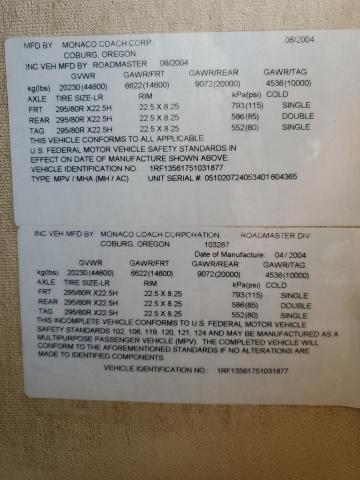 1RF13561751031877 - 2005 ROADMASTER RAIL MONOCOQUE Or photo 13