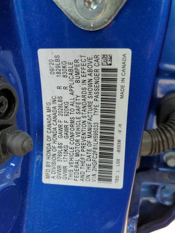 2HGFC2F81LH595033 - 2020 HONDA CIVIC SPORT 蓝色 照片 12