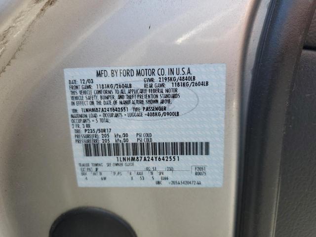 1LNHM87A24Y642551 - 2004 LINCOLN LS 银色 照片 12