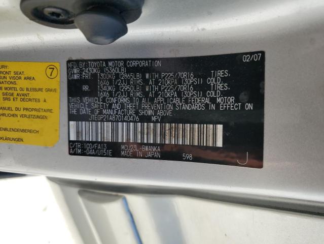 JTEGP21A870140476 - 2007 TOYOTA HIGHLANDER SPORT SILVER photo 13