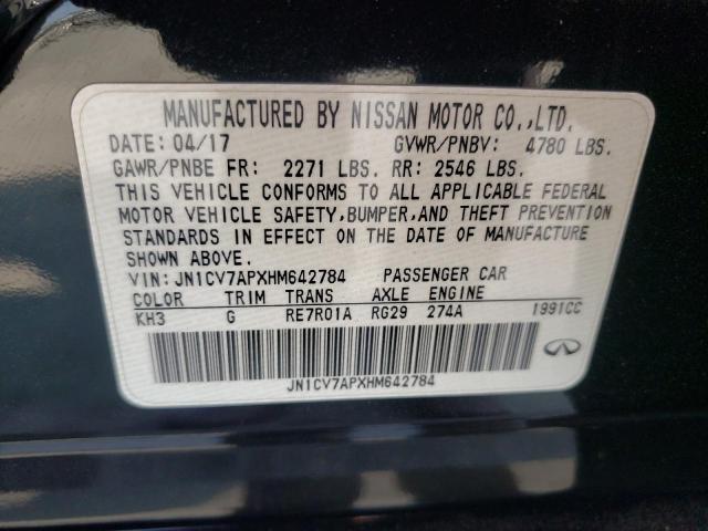 JN1CV7APXHM642784 - 2017 INFINITI Q50 BASE BLACK photo 12