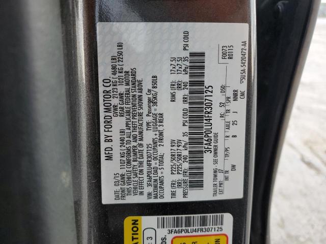 3FA6P0LU4FR307125 - 2015 FORD FUSION SE HYBRID CHARCOAL photo 12