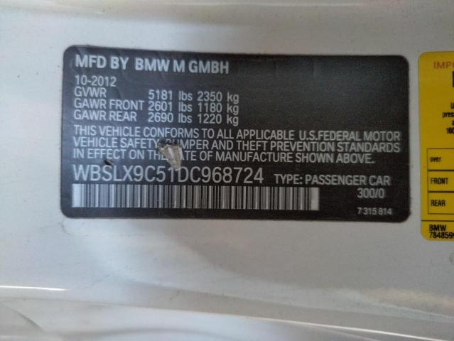 WBSLX9C51DC968724 - 2013 BMW M6 WHITE photo 12