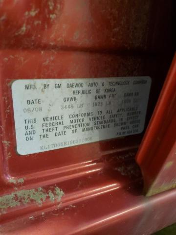 KL1TD66E19B311906 - 2009 CHEVROLET AVEO LS 红色 照片 12