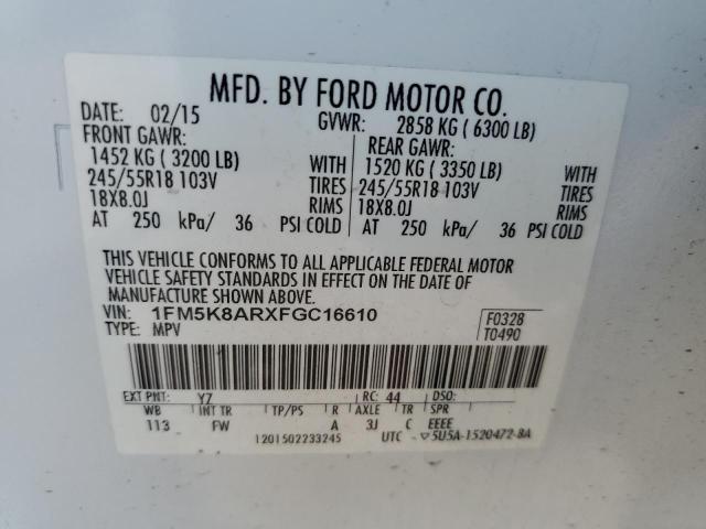 1FM5K8ARXFGC16610 - 2015 FORD EXPLORER POLICE INTERCEPTOR WHITE photo 14