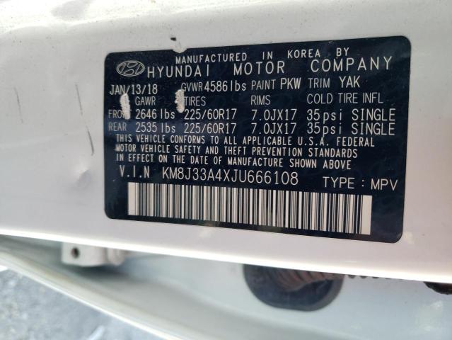 KM8J33A4XJU666108 - 2018 HYUNDAI TUCSON SEL WHITE photo 13