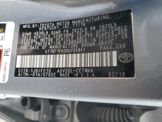 4T1BF1FK0HU705841 - 2017 TOYOTA CAMRY LE SILVER photo 12