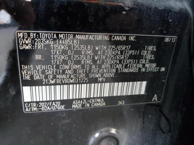 2T3WFREV8DW031225 - 2013 TOYOTA RAV4 XLE 黑色 照片 12