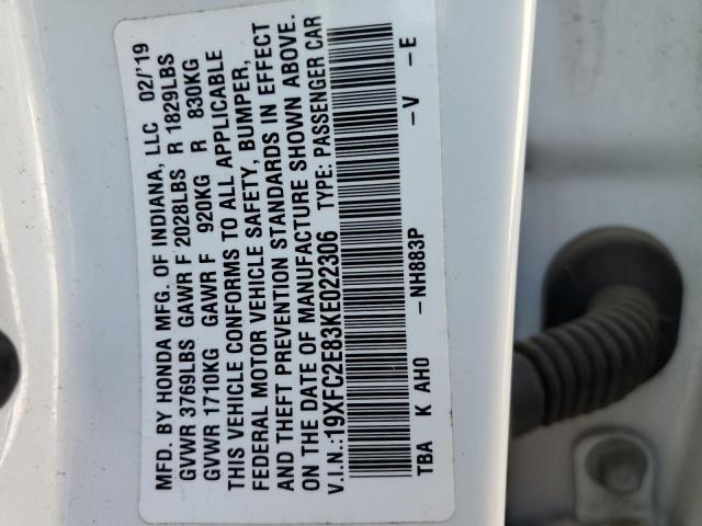 19XFC2E83KE022306 - 2019 HONDA CIVIC SPORT 白色 照片 12