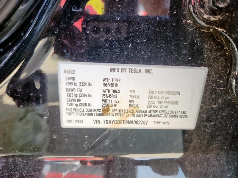 7SAYGDEE9NA002767 - 2022 TESLA MODEL Y Qara foto 14