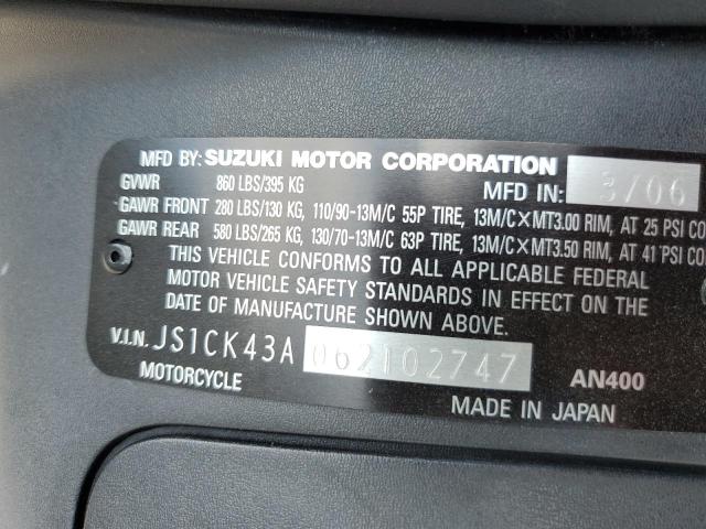 JS1CK43A062102747 - 2006 SUZUKI AN400 K3 GRAY photo 10