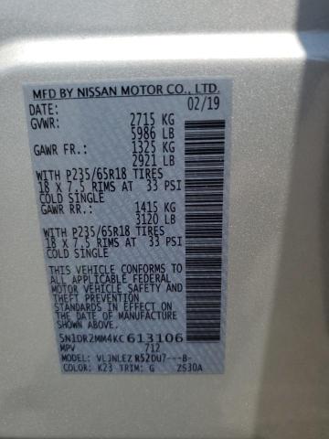 5N1DR2MM4KC613106 - 2019 NISSAN PATHFINDER S SILVER photo 13