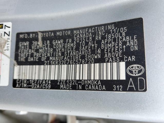 2T1KR32E76C578720 - 2006 TOYOTA COROLLA MA XR SILVER photo 13
