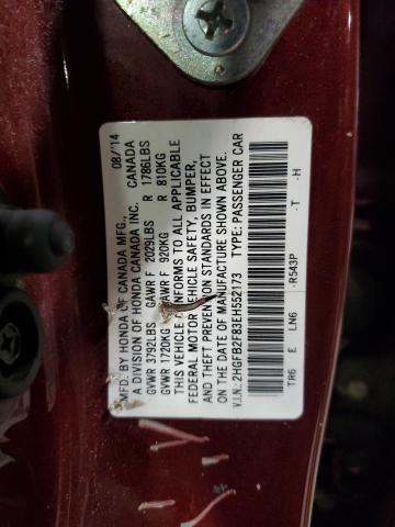 2HGFB2F83EH552173 - 2014 HONDA CIVIC EX BURGUNDY photo 12