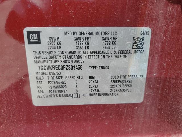 1GCVKREC0FZ301458 - 2015 CHEVROLET SILVERADO K1500 LT MAROON photo 12