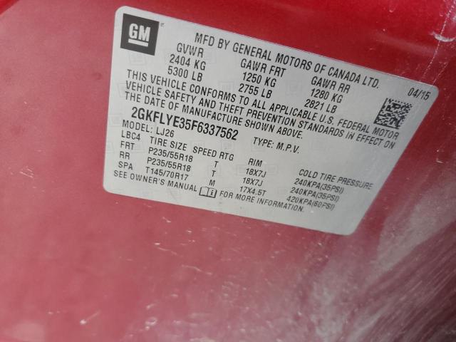 2GKFLYE35F6337562 - 2015 GMC TERRAIN SLT RED photo 13