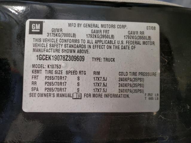 1GCEK19078Z309609 - 2008 CHEVROLET 1500 K1500 BLACK photo 12