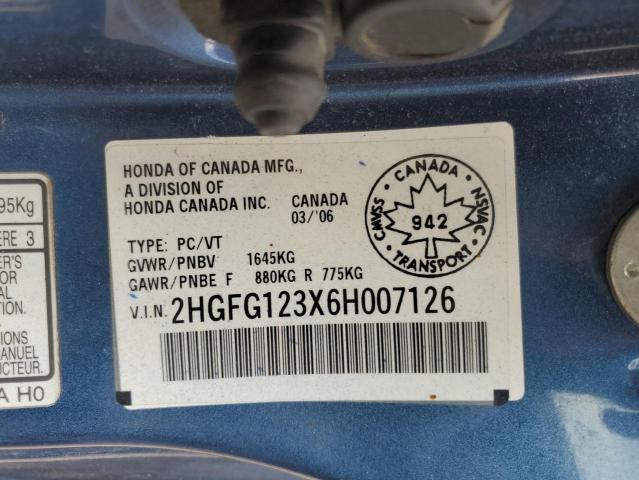 2HGFG123X6H007126 - 2006 HONDA CIVIC DX VP Blau Foto 12