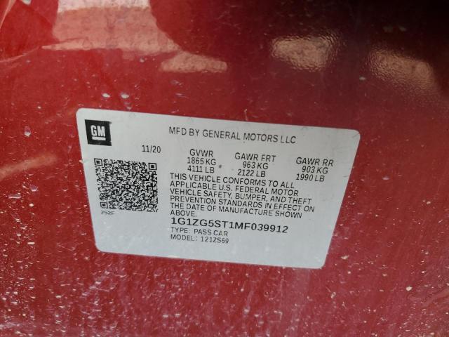 1G1ZG5ST1MF039912 - 2021 CHEVROLET MALIBU RS 勃艮第红 照片 12