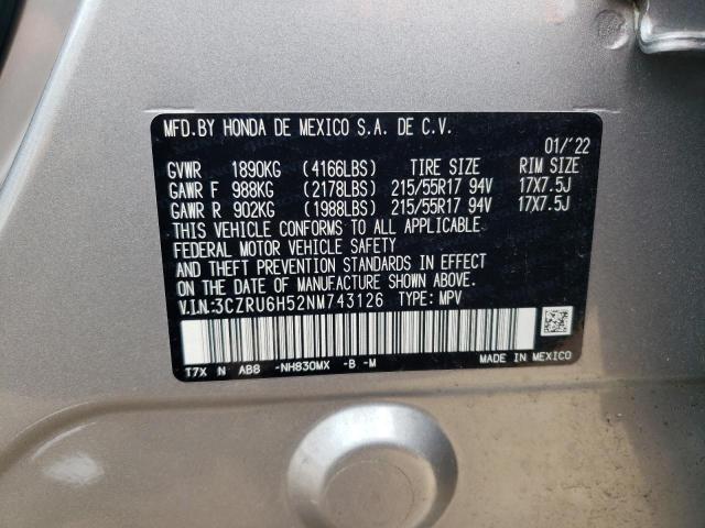 3CZRU6H52NM743126 - 2022 HONDA HR-V EX SILVER photo 12