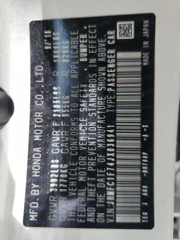 JHMFC1F74JX036941 - 2018 HONDA CIVIC EXL WHITE photo 12