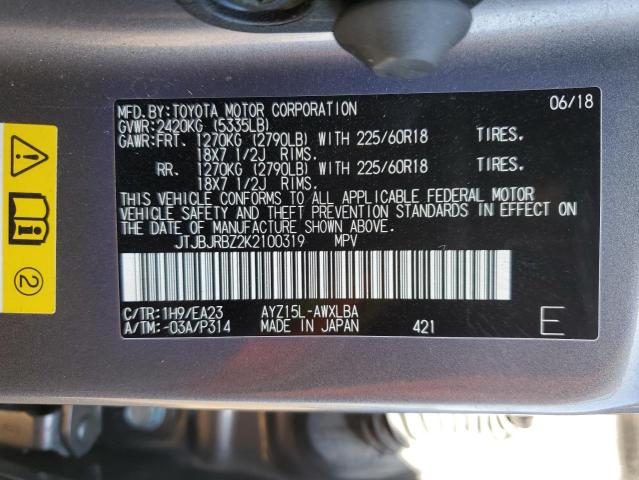 JTJBJRBZ2K2100319 - 2019 LEXUS NX 300H GRAY photo 12