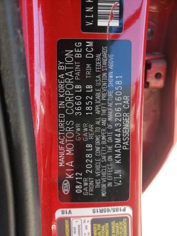 KNADM4A32D6160581 - 2013 KIA RIO LX RED photo 12