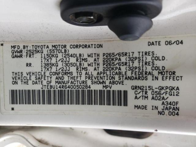 JTEBU14R640050284 - 2004 TOYOTA 4RUNNER SR5 WHITE photo 13