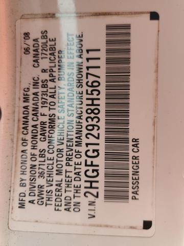 2HGFG12938H567111 - 2008 HONDA CIVIC EXL თეთრი ფოტო 12