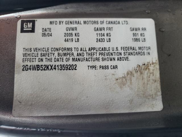 2G4WB52KX41359202 - 2004 BUICK REGAL LS 棕色 照片 10