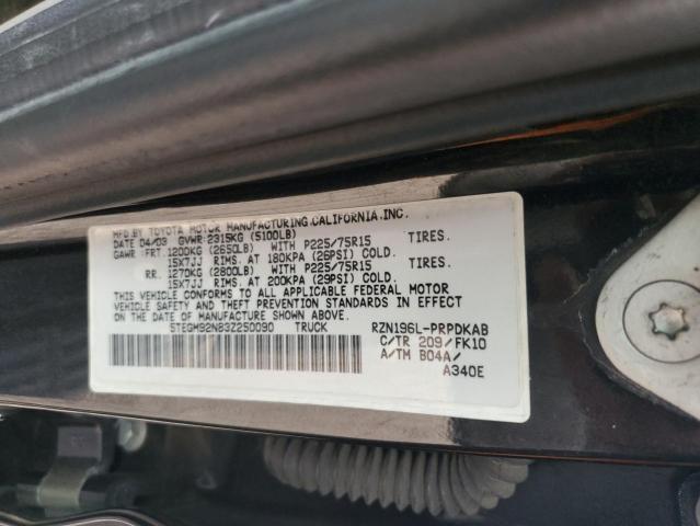 5TEGM92N83Z250090 - 2003 TOYOTA TACOMA DOUBLE CAB PRERUNNER BLACK photo 12