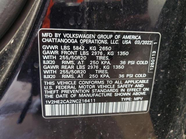 1V2HE2CA2NC216411 - 2022 VOLKSWAGEN ATLAS CROS SE BLACK photo 13