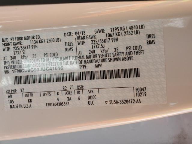 1FMCU9G93JUC41616 - 2018 FORD ESCAPE SE WHITE photo 13