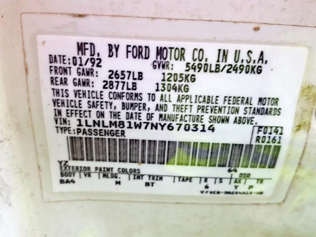 1LNLM81W7NY670314 - 1992 LINCOLN TOWN CAR EXECUTIVE  photo 10