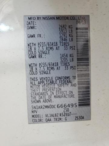 5N1AR2MN0DC666495 - 2013 NISSAN PATHFINDER S WHITE photo 13