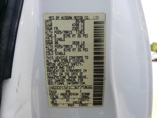 1N6DD21S21C327966 - 2001 NISSAN FRONTIER XE WHITE photo 12