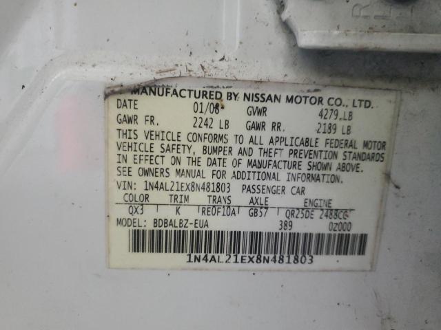 1N4AL21EX8N481803 - 2008 NISSAN ALTIMA 2.5 WHITE photo 12